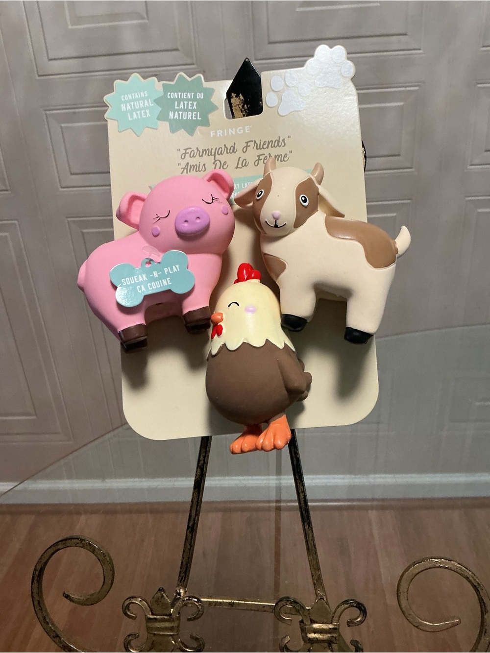 Fringe - Set Of 3 - "FARMYEARD FRIENDS" Squeaky Latex  Puppy/Dog Toy NEW